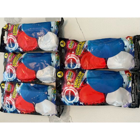 Illooms bundle of 5 packs Patriotic Light Up Balloons 15 Balloons Total - Picture 4 of 5